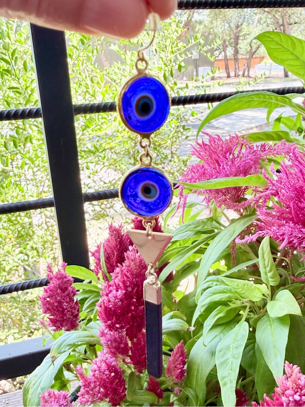 Fierce Forward ‘I Am the Good Energy’ Evil Eye Drop Earrings w Blue Goldstone - Picture 3 of 5